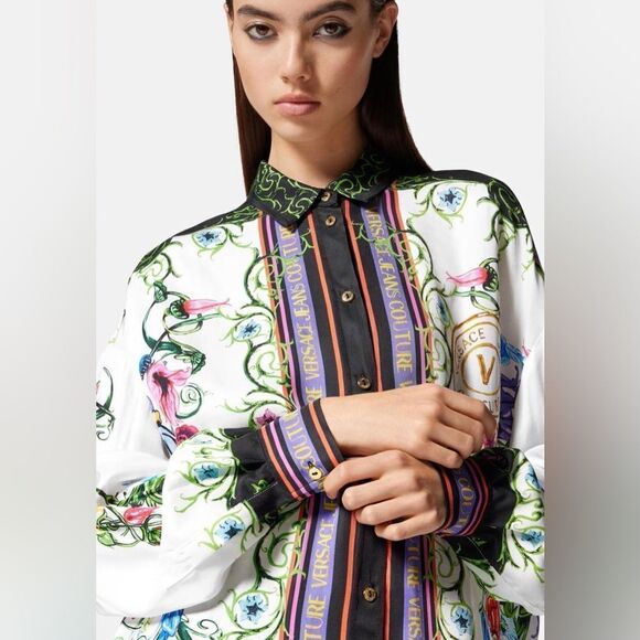 Versace Jeans Couture Logo-Printed Buttoned Shirt size 38/us size 2 - Picture 5 of 16
